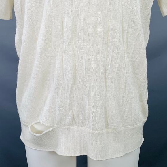 HELMUT LANG S Cream Ivory Knit Merino Wool Blend Crushed Short Sleeve T-shirt - Picture 2 of 6